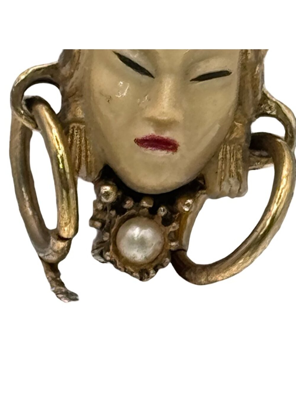 Selro Selini Brooch Thai Asian Princess 2" Vtg Unsigned Hand Painted Gold Accent - Picture 10 of 10